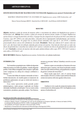 Efeito do extrato de mastruz em culturas de Staphylococcus Aureus e Escherichia coli