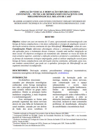 Ampliação vesical e derivação urinária externa continente - técnica de mitrofanoff em paciente com mielomeningocele: relato de caso