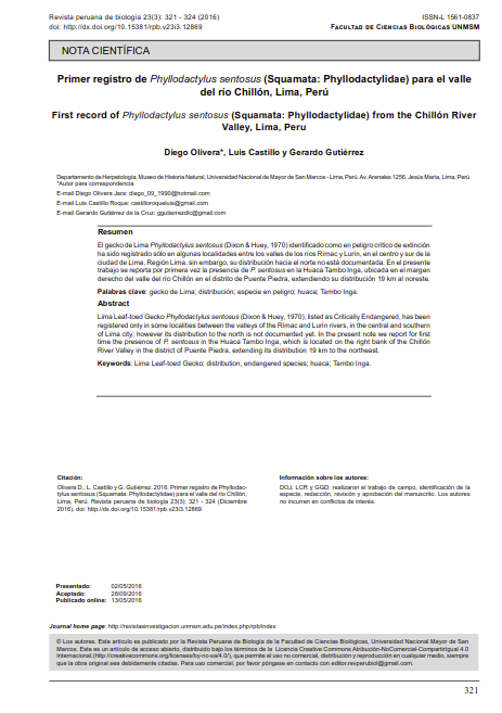 Primer registro de Phyllodactylus sentosus