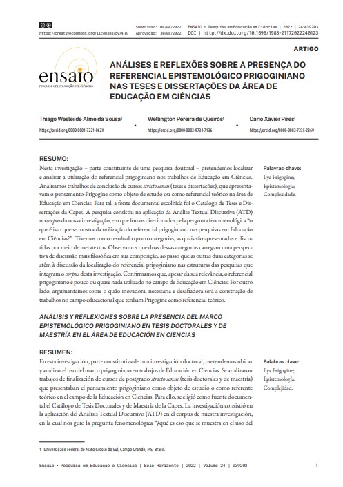 ANÁLISES E REFLEXÕES SOBRE A PRESENÇA DO REFERENCIAL EPISTEMOLÓGICO PRIGOGINIANO NAS TESES E DISSERTAÇÕES DA ÁREA DE EDUCAÇÃO EM CIÊNCIAS