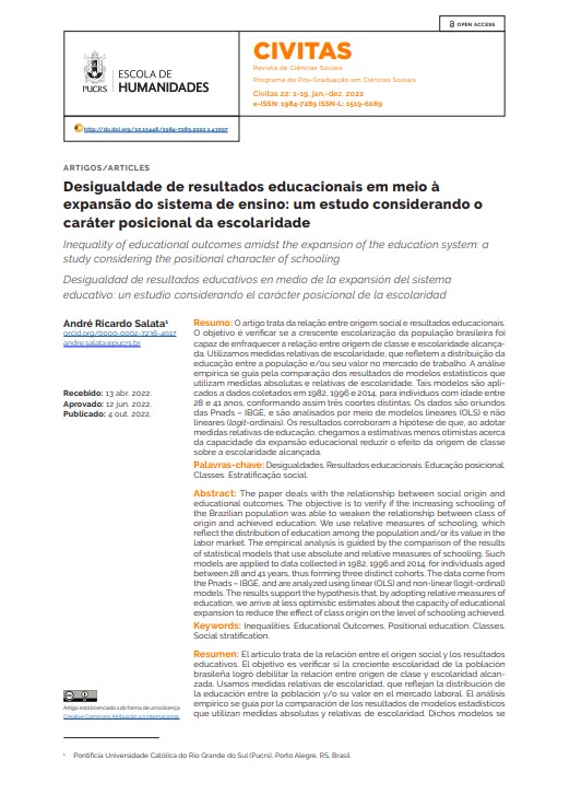 Desigualdade de resultados educacionais em meio à expansão do sistema de ensino: um estudo considerando o caráter posicional da escolaridade