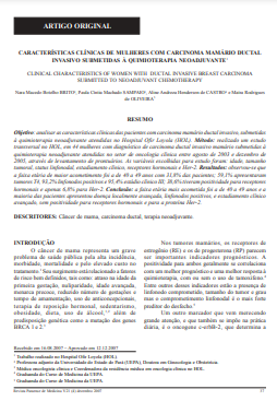 Características clínicas de mulheres com carcinoma mamário ductal invasivo submetidas à quimioterapia neoadjuvante