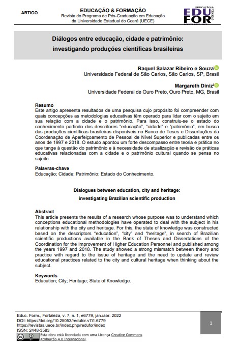 Diálogos entre educação, cidade e patrimônio: investigando produções científicas brasileiras
