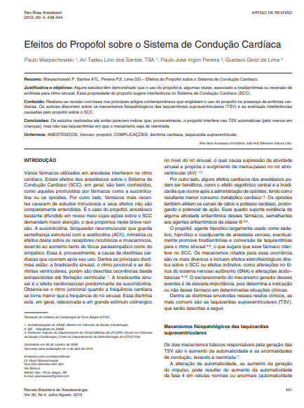 Efeitos do propofol sobre o sistema de condução cardíaca