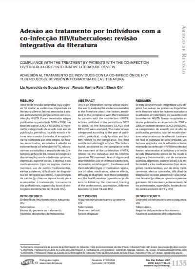 Adesão ao tratamento por indivíduos com a co-infecção HIV/tuberculose: revisão integrativa da literatura