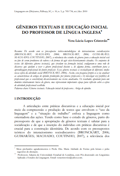 Gêneros textuais e educação inicial do professor de língua inglesa