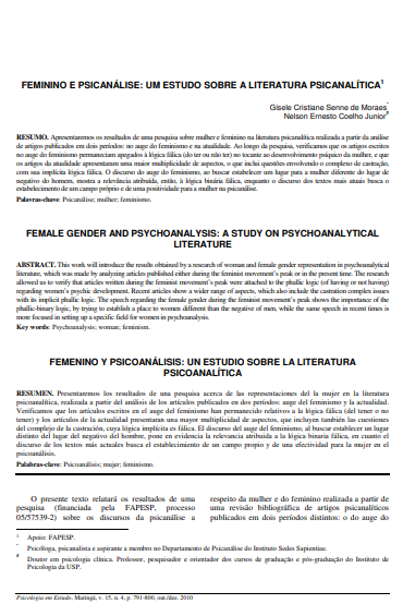 Feminino e psicanálise: um estudo sobre a literatura psicanalítica