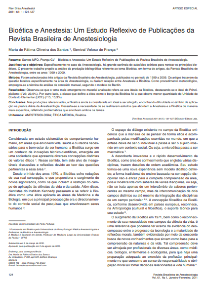 Bioética e anestesia: um estudo reflexivo de publicações da Revista Brasileira de Anestesiologia