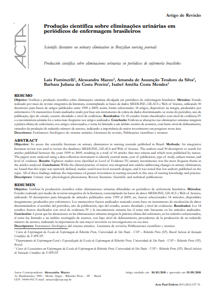 Produção científica sobre eliminações urinárias em periódicos de enfermagem brasileiros