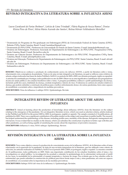 Revisão integrativa da literatura sobre a influenza AH1N1