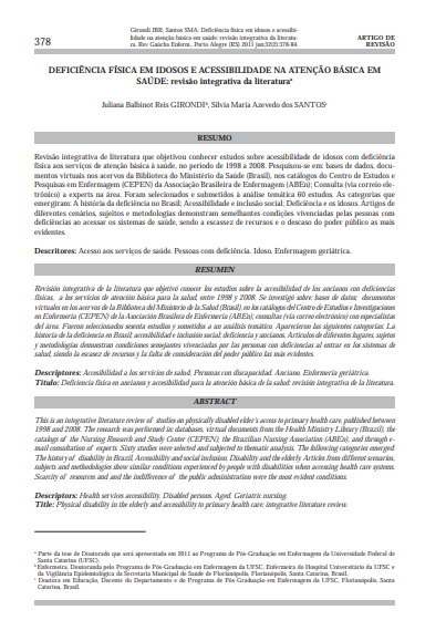 Deficiência física em idosos e acessibilidade na atenção básica em saúde: revisão integrativa da literatura