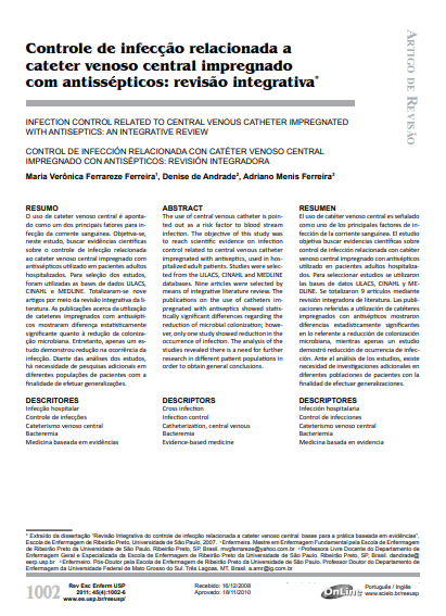 Controle de infecção relacionada a cateter venoso central impregnado com antissépticos: revisão integrativa