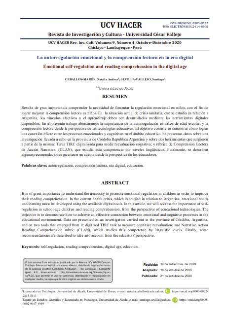 La autorregulación emocional y la comprensión lectora en la era digital