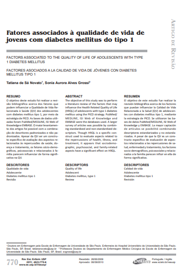 Fatores associados à qualidade de vida de jovens com diabetes mellitus do tipo 1