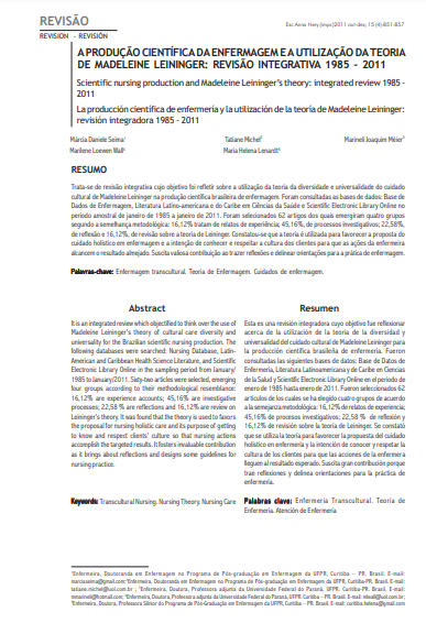 A produção científica da enfermagem e a utilização da teoria de Madeleine Leininger: revisão integrativa 1985 - 2011