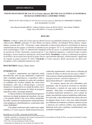 Efeito do extrato de sacaca (croton cajucara, benth) nas glândulas mamárias de ratas submetidas à ooforectomia