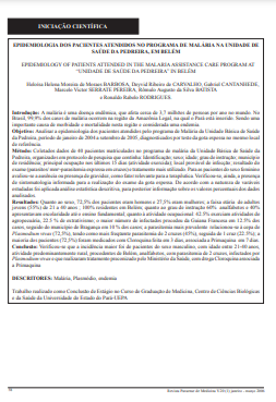 Epidemiologia dos pacientes atendidos no programa de malária na unidade de saúde da pedreira, em Belém