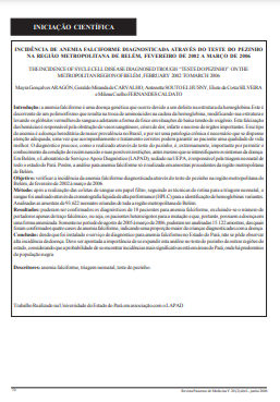 Incidência de anemia falciforme diagnosticada através do teste do pezinho na região metropolitana de Belém, fevereiro de 2002 a março de 2006