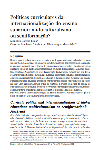 Políticas curriculares da internacionalização do ensino superior: multiculturalismo ou semiformação?