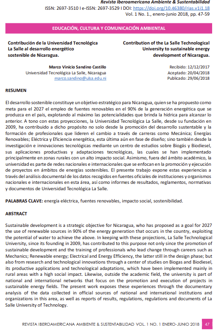 Contribución de la Universidad Tecnológica La Salle al desarrollo energético sostenible de Nicaragua.