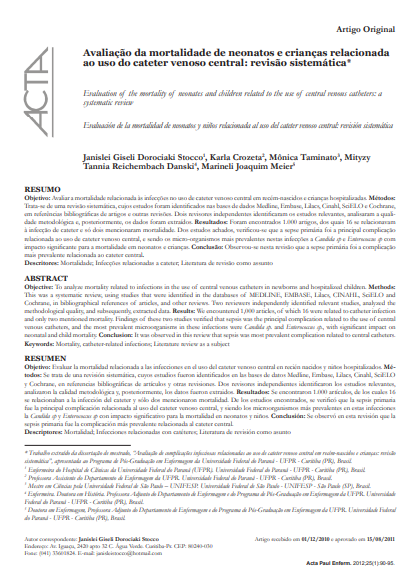 Avaliação da mortalidade de neonatos e crianças relacionada ao uso do cateter venoso central: revisão sistemática