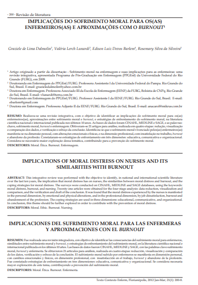 Implicações do sofrimento moral para os(as) enfermeiros(as) e aproximações com o Burnout