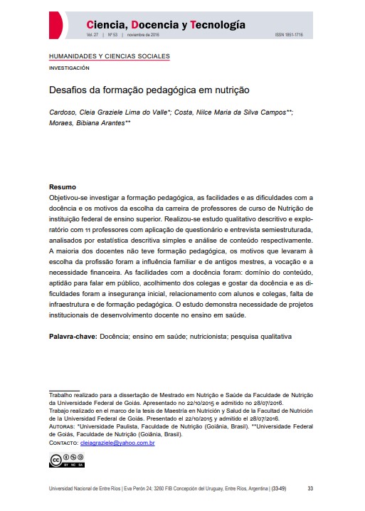 Desafios da formação pedagógica em nutrição