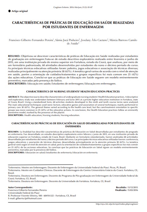 CARACTERÍSTICAS DE PRÁTICAS DE EDUCAÇÃO EM SAÚDE REALIZADAS POR ESTUDANTES DE ENFERMAGEM