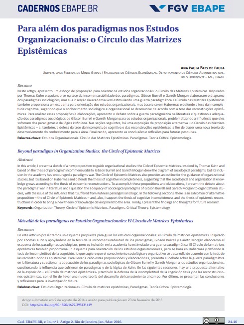 Para além dos paradigmas nos Estudos Organizacionais: o Círculo das Matrizes Epistêmicas