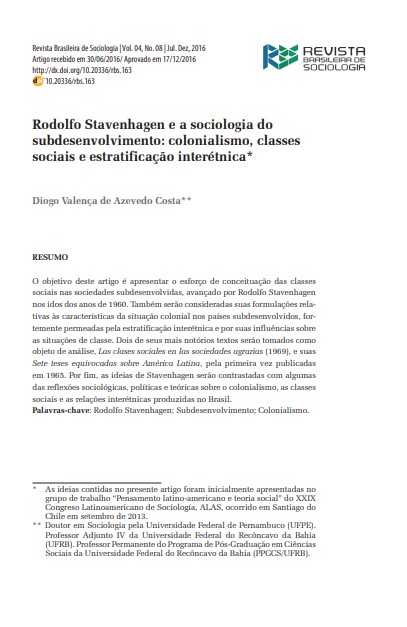 Rodolfo Stavenhagen e a sociologia do subdesenvolvimento: colonialismo, classes sociais e estratificação interétnica