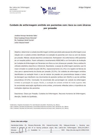 Cuidado de enfermagem omitido em pacientes com risco ou com úlceras por pressão