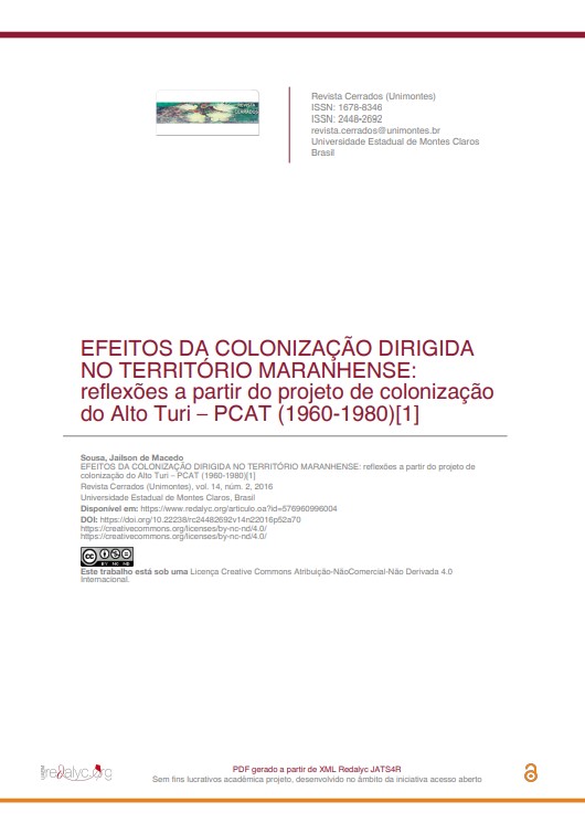 Efeitos da colonização dirigida no território Maranhense: reflexões a partir do projeto de colonização do Alto Turi – PCAT (1960-1980)