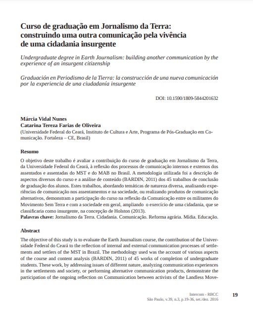 Curso de graduação em Jornalismo da Terra: construindo uma outra comunicação pela vivência de uma cidadania insurgente