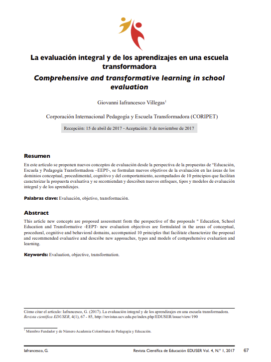 La evaluación integral y de los aprendizajes en una escuela transformadora