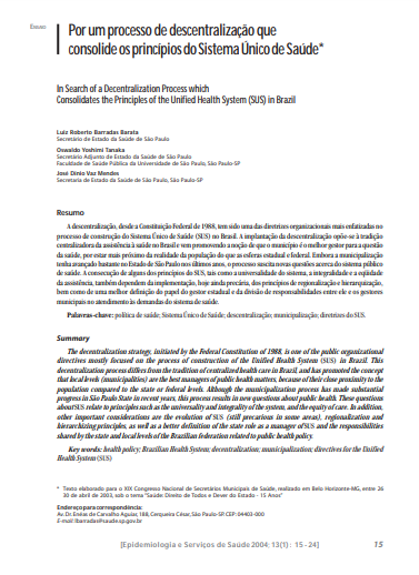 Por um processo de descentralização que consolide os princípios do Sistema Único de Saúde