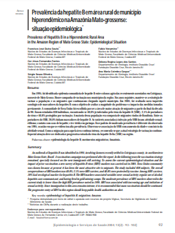 Prevalência da hepatite B em área rural de município hiperendêmico na Amazônia Mato-grossense: situação epidemiológica
