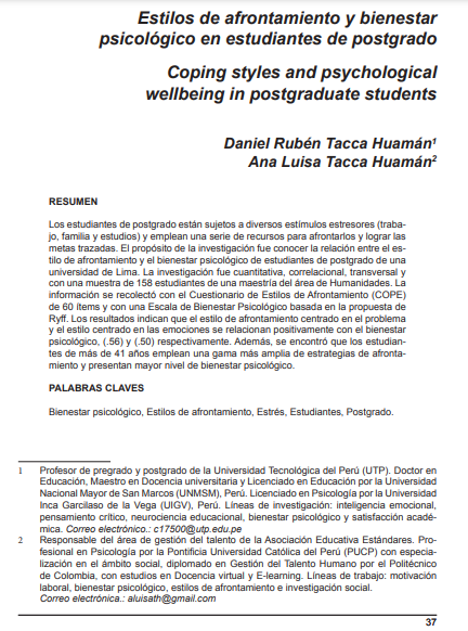 Estilos de afrontamiento y bienestar psicológico en estudiantes de postgrado