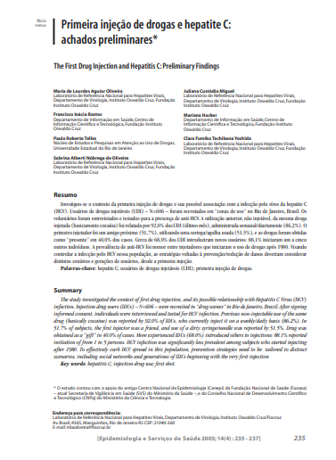 rimeira injeção de drogas e hepatite C: achados preliminares