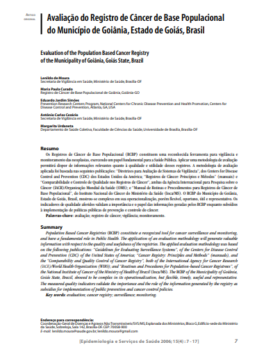 Avaliação do registro de câncer de base populacional do Município de Goiânia, Estado de Goiás, Brasil