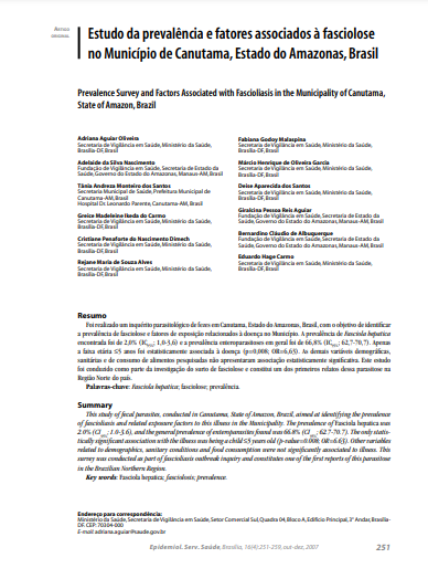 Estudo da prevalência e fatores associados à fasciolose no Município de Canutama, Estado do Amazonas, Brasil