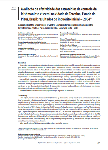 Avaliação da efetividade das estratégias de controle da leishmaniose visceral na cidade de Teresina, Estado do Piauí, Brasil: resultados do inquérito inicial - 2004