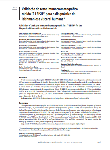 Validação do teste imunocromatográfico rápido IT-LEISH® para o diagnóstico da leishmaniose visceral humana