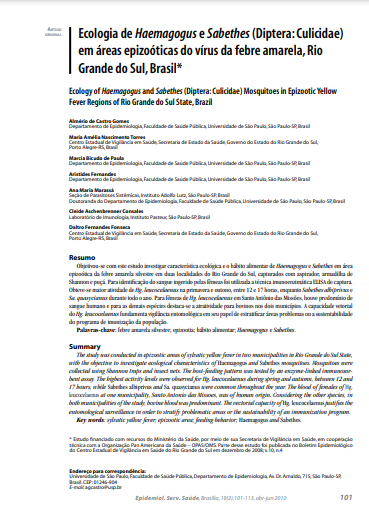 Ecologia de Haemagogus e Sabethes (Diptera: Culicidae) em áreas epizoóticas do vírus da febre amarela, Rio Grande do Sul, Brasil