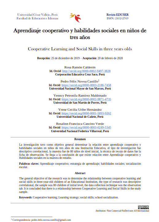 Aprendizaje cooperativo y habilidades sociales en niños de tres años