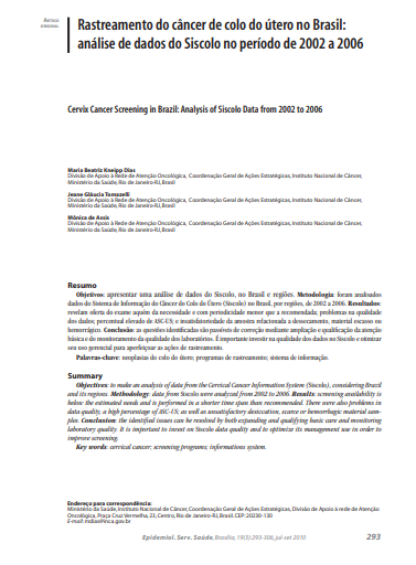 Rastreamento do câncer de colo do útero no Brasil: análise de dados do Siscolo no período de 2002 a 2006