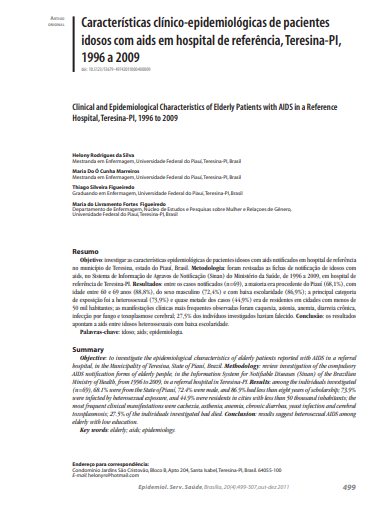 Características clínico-epidemiológicas de pacientes idosos com aids em hospital de referência, Teresina-PI, 1996 a 2009