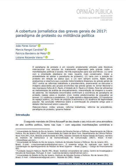 A cobertura jornalística das greves gerais de 2017: paradigma de protesto ou militância política