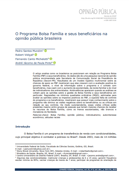 O Programa Bolsa Família e seus beneficiários na opinião pública brasileira