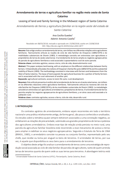 Arrendamento de terras e agricultura familiar na região meio oeste de Santa Catarina