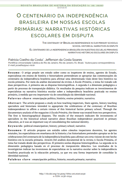 O centenário da independência brasileira em nossas escolas primárias: narrativas históricas escolares em disputa